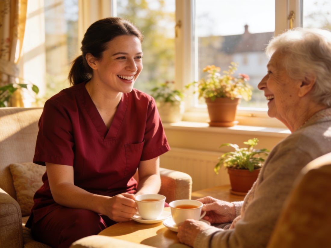 A MAP HealthCare healthcare professional sharing a warm moment with an elderly resident at a Bristol care home