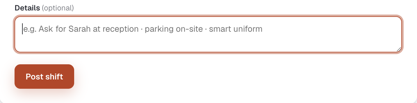 Adding optional shift details such as where to report, parking and uniform on MAP HealthCare Connect