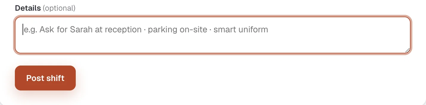 Adding optional shift details such as where to report, parking and uniform on MAP HealthCare Connect